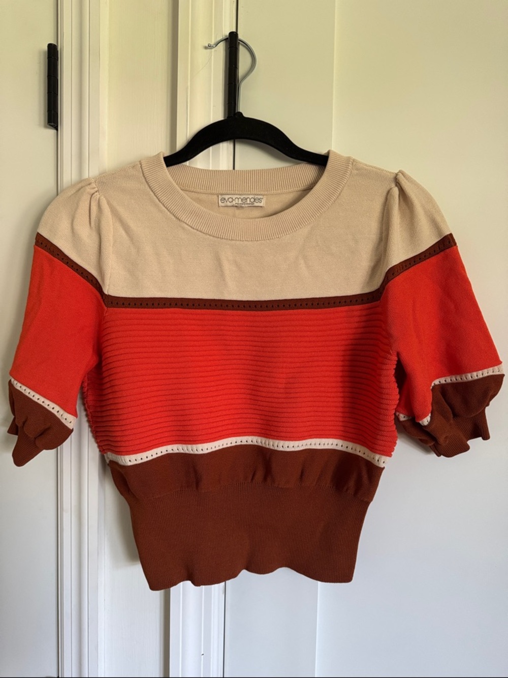 eva mendes for New York & Company Cream, Red & Brown Short Sleeve Crew Sweater